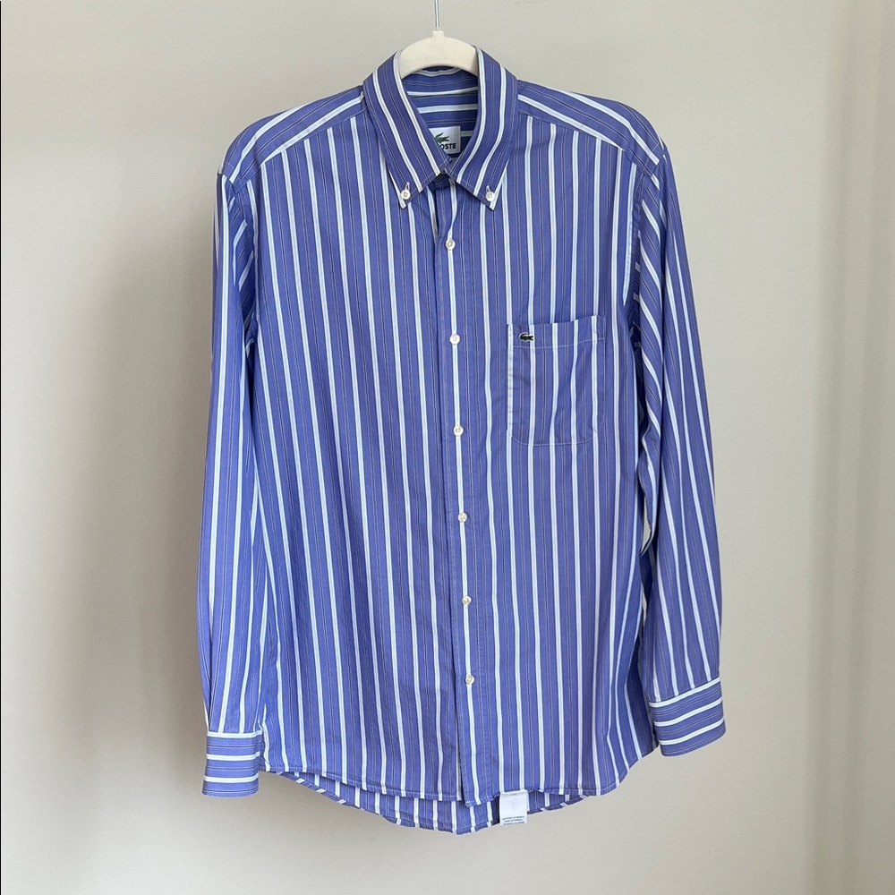 Lacoste Blue and White Striped Shirt